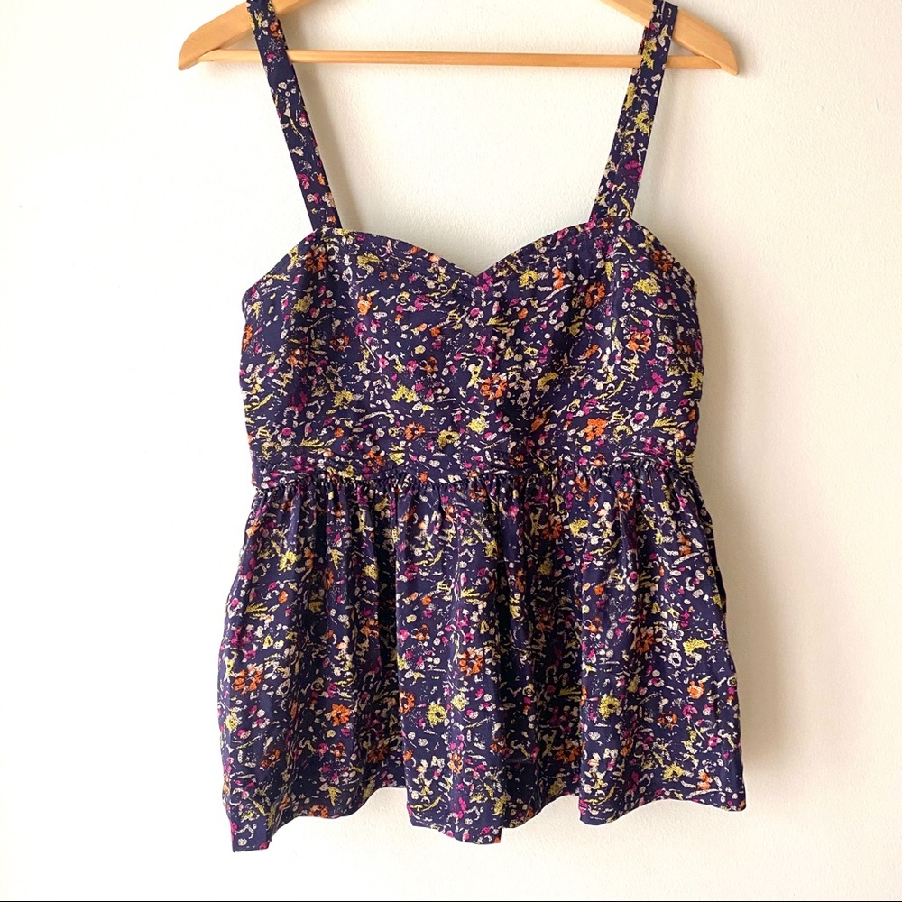 Urban Outfitters Floral Print Blouse - Navy and Multicolor
